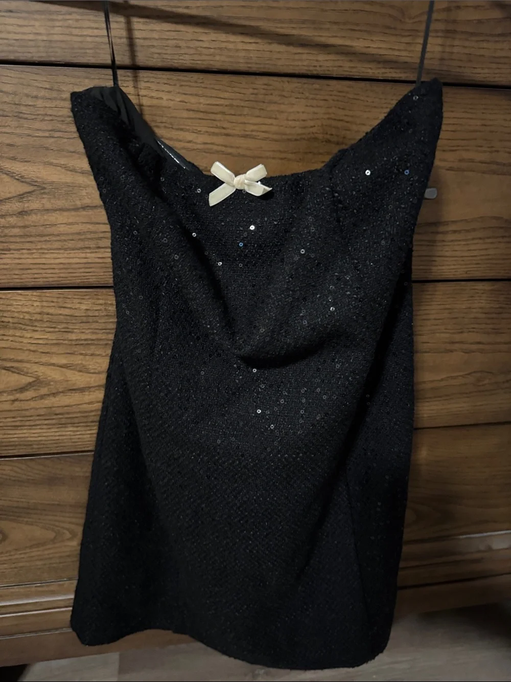 altar'd state black strapless dress Altar'd State strapless black mini bow dress